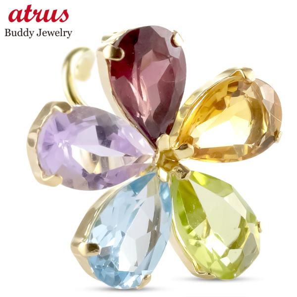 18金 ピアス 花 レディース 片耳 天然石 アミュレット つけっぱなし ゴールド 18k キャッチのいらないピアス キャッチナッシャー あすつく 送料無料 セール sale