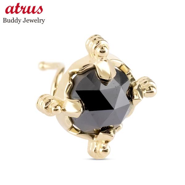 18金 ピアス ブラックダイヤモンド メンズ 片耳 クラウン 王冠 ゴールド 18k 簡単装着 キャッチのいらないピアス キャッチナッシャー あすつく 送料無料 セール