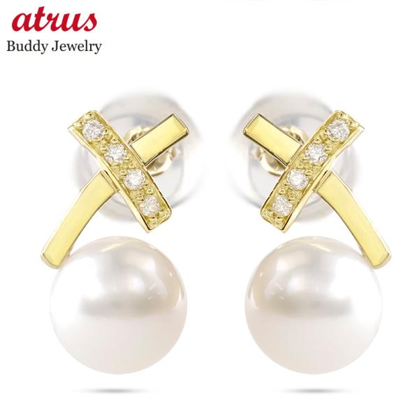 18金 ピアス パール 真珠 ダイヤモンド レディース クロス ペア 揺れる ゆれる ゴールド 18k アコヤ あこや真珠 フォーマル あすつく 送料無料 セール sale