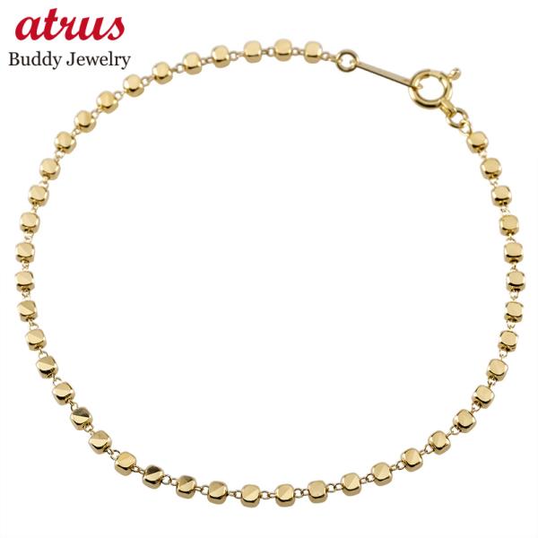 18金 ブレスレット 四角レディース 17cm 太め ゴールド 18k 重ねづけ チェーンのみ 中空 キューブ 角 シンプル おしゃれ 人気 あすつく 送料無料 セール sale