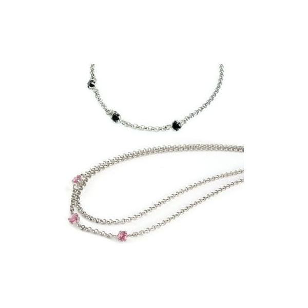 ペアアンクレット カップル ピンクトルマリン ブラックダイヤモンド スリーストーン レディース ホワイトゴールドk18 18金 アンクレット チェーン レディース ダイヤ カップル 宝石 送料無料 11 ジュエリー工房アトラス夢