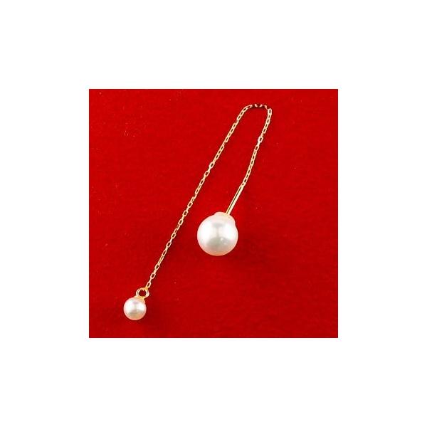 ピアス パールピアス 真珠 片耳ピアス ロングピアス あこや本真珠 イエローゴールドk18 18k ロングピアス アメリカンピアス