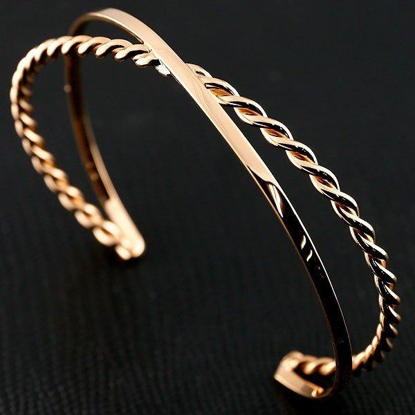 メンズ バングル 2連 スクリュー ツイスト ブレスレット ピンクゴールドk18 幅広 シンプルバングル 18金 男性用 コントラッド 東京 Contrad Tokyo Purrworld Com