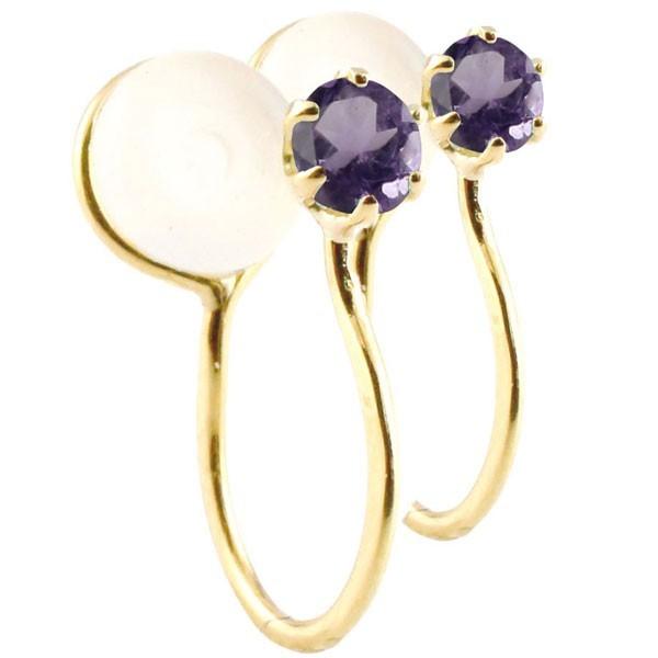 メンズ イヤーカフ イヤリング アメジスト イエローゴールドk18 シリコン クリップ式 ノンホールピアス メンズ イヤーカフイヤリング 18金 送料無料 Firmadecor Fr