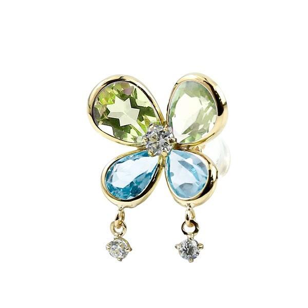 ピアス 片耳ピアス イエローゴールドk18 18k ペリドット ブルー 