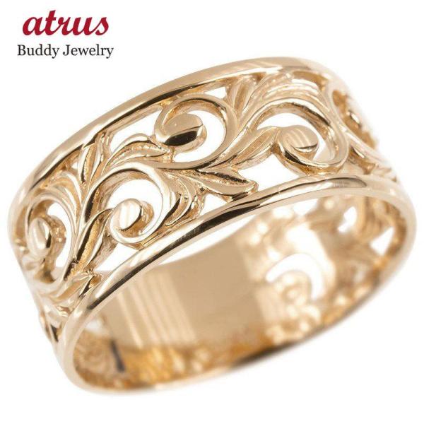 18金 リング ゴールド シンプル メンズ ハワイアンジュエリー 幅広 指輪 ピンクゴールドk18 透かし 幅広 指輪 ピンキーリング 地金 シンプル 男性 送料無料 tp100gm ジュエリー工房アトラス夢