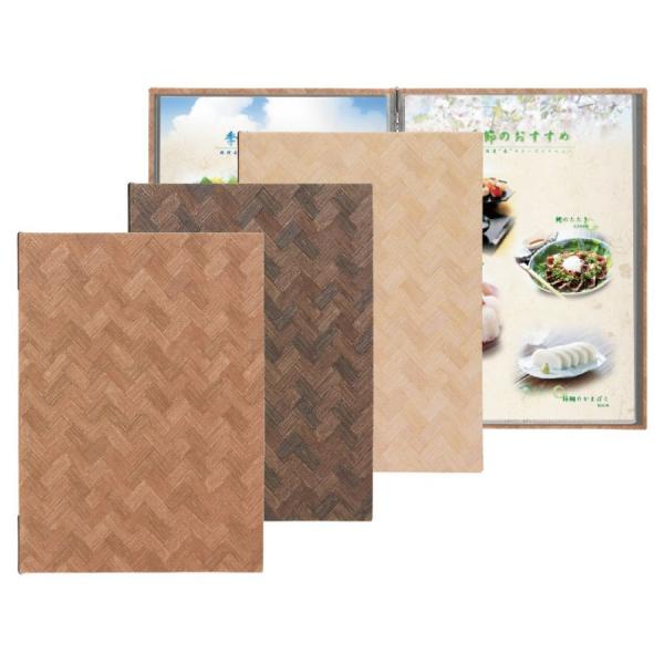 [サイズ]230x315mm[色]うす茶・濃茶・カスタード[素材]ビニールペーパー[付属品]　※1冊につき・専用中ビニール1枚(4ページ分)・専用メニューピン2本(MC-2G黒)[関連商品]・専用中ビニール:ビニール55　※最大4枚(16ペ...