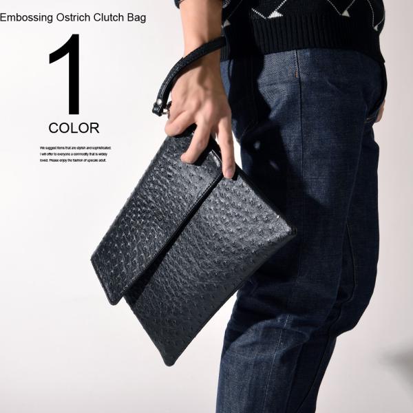 クラッチバッグ オーストリッチ 型押し Puレザー メンズ ブラック 黒 Black 鞄 カバン Bag ストリート系 ファッション Buyee Servis Zakupok Tretim Licom Buyee Pokupajte Iz Yaponii