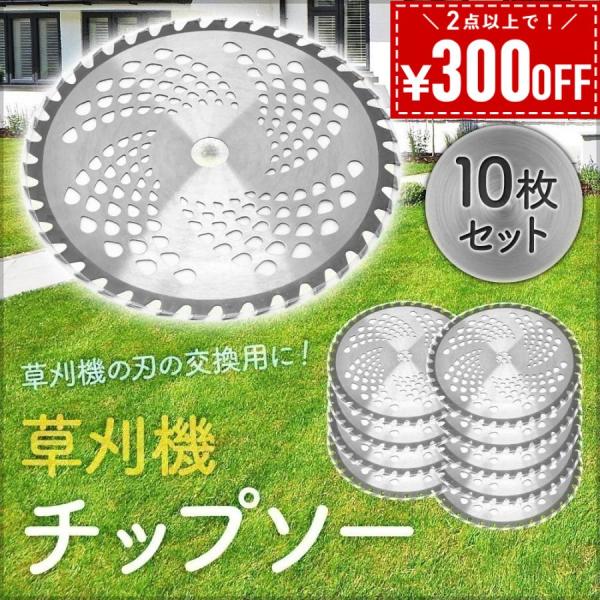 やわらかい雑草や芝生、笹や枝まで楽々切断【 40枚刃チップソー 】お得な10枚セット！お手持ちの刃が錆び付いている等で切れ味が悪いと作業の効率が下がります。また、刃が悪いと耐久性が低くなり消耗が早くなってしまいます。この機会に、替え刃のご用...