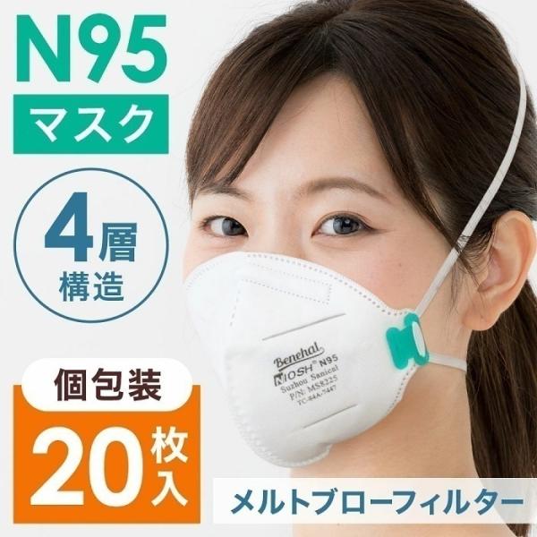 KN95マスク 高機能マスク 4層構造 立体マスク 不織布 リーフ型　500枚 C00924 4層KN95マスク LEC(レック) 立体型 ホワイト色 3枚入 個