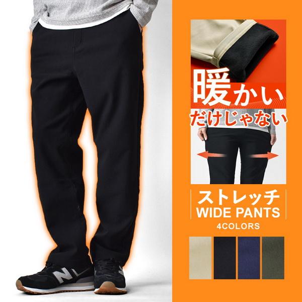あったか 裏起毛 ワイドチノパンツ メンズ ストレッチ ズボン 防寒