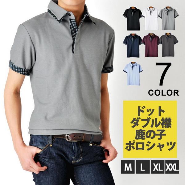 ポロシャツ メンズ 送料無料 父の日 ダブル襟 切り替え セール ドット