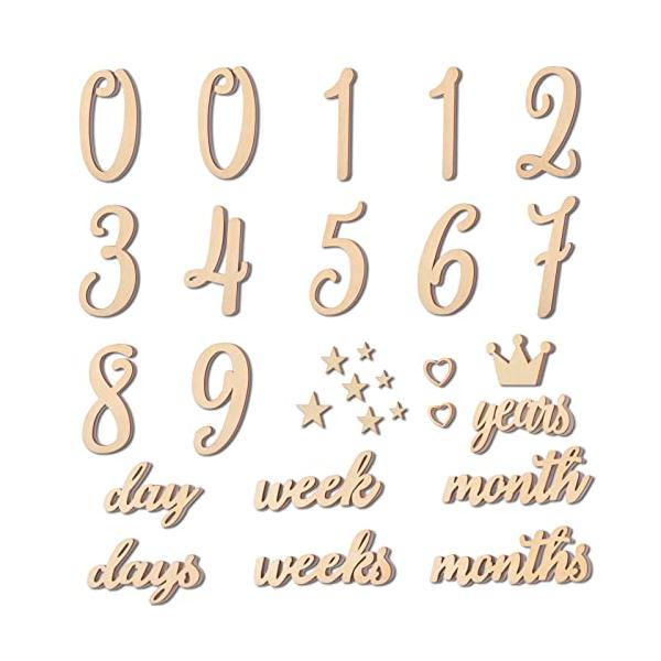 カラー：クラウン-29枚サイズ：29枚 (x 1)【豊富な要素】：0*2枚、1*2枚、2~9各1枚、day(s)各1枚、week(s)各1枚、month(s)各1枚、years*1枚、王冠*1枚、星*7枚、ハート*2枚、合計 2 9 枚。厚...