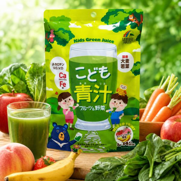 ユニマットリケン こども青汁 フルーツ＆野菜 42g 子供 青汁 キッズ青汁 ミックスフルーツ風味 カルシウム 鉄 ビタミンC D 乳酸菌 個包装 メール便サイズ5