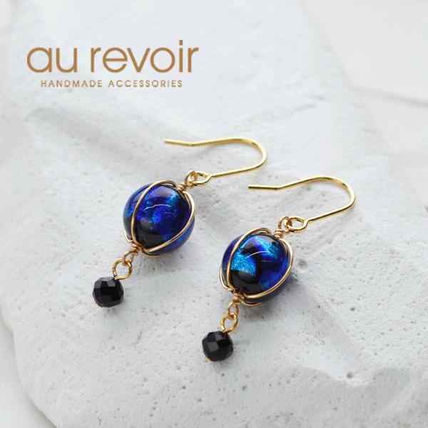 ピアス オリジナル ブランド とんぼ玉 ホタルガラス オニキス K16GP