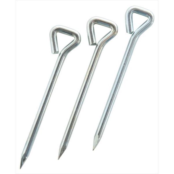 500硬いグラウンドにもしっかり刺さるスチール製6mmの釘●直径0.6cm×長さ11.5cm(首下9cm)●重量:30g/本●材質:スチール3本組