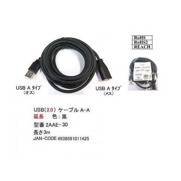 【2AAE-30】USB延長ケーブル　3.0m　A-Aタイプ(オス/メス)