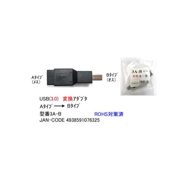 【3A-B】USB変換アダプタ　Aタイプ→凸Bタイプ　USB3.0用