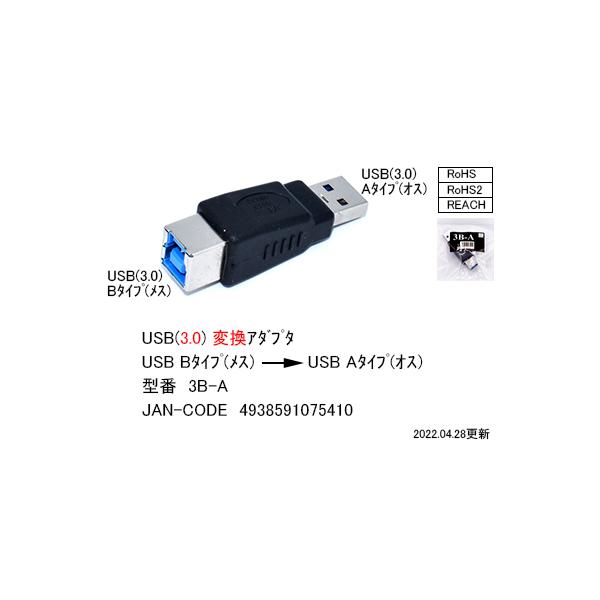 【3B-A】USB変換アダプタ　凸Bタイプ→Aタイプ　USB3.0用