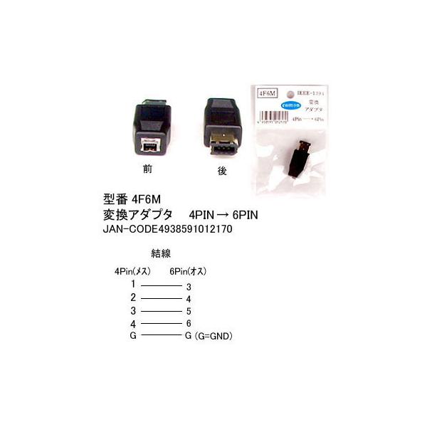 【4F6M】IEEE変換アダプタ　コネクタ変換　4ピンを6ピンに