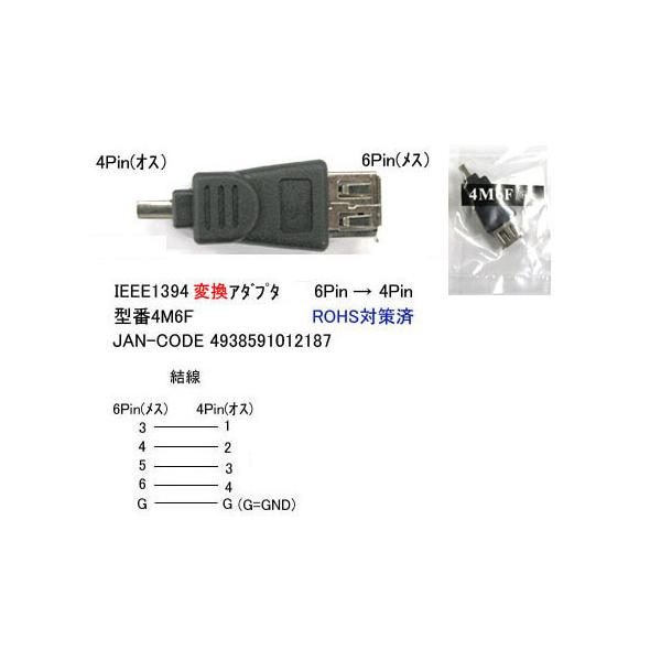 【4M6F】IEEE変換アダプタ　コネクタ変換　6ピンを4ピンに