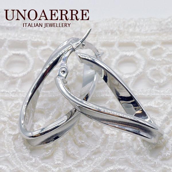 ウノアエレ　オーバルフープピアス ホワイトゴールド　18K UNOAERRE K18ホワイトゴールドポリッシュフープピアス 29447