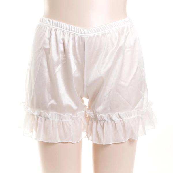 裾に華やかなラメジョーゼットフリルをあしらったシンプルペチパンツ。ブライダルだけではなくデイリーにも活用いただけます。　【素材】ポリエステル100％　【サイズ】Mサイズ（ヒップ87-95cm）　Lサイズ（92-100cm）　【生産国】中国※...