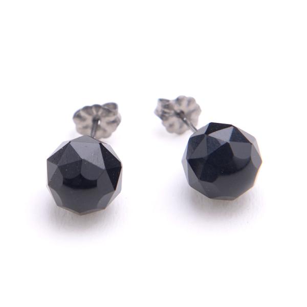 10mmジェットピアス ファセットカット 切子 日本製 天然ジェット ブラックフォーマル