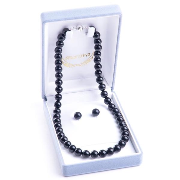 aurora 9mmジェットネックレス ピアス イヤリングセット 化粧箱付 黒