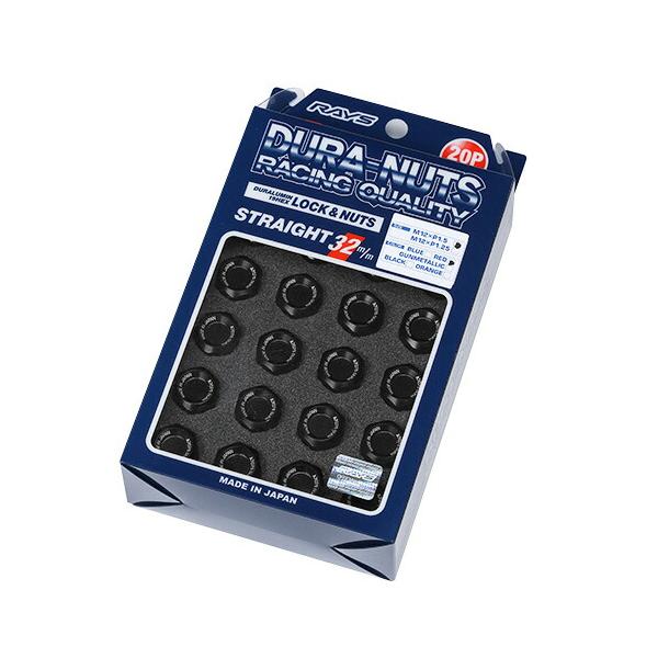 RAYS レイズ ジュラルミンロック＆ナット M12×P1.25 L32 ブラック ストレートタイプ (5H用 20本) 19HEXナット16個＋ロックナット4個、ア　