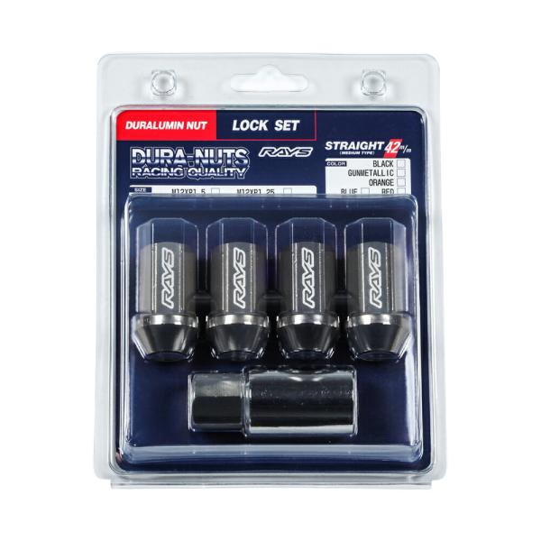 RAYS レイズ ジュラルミンロックナット 4PCセット M12X1.5 ブラック L42　