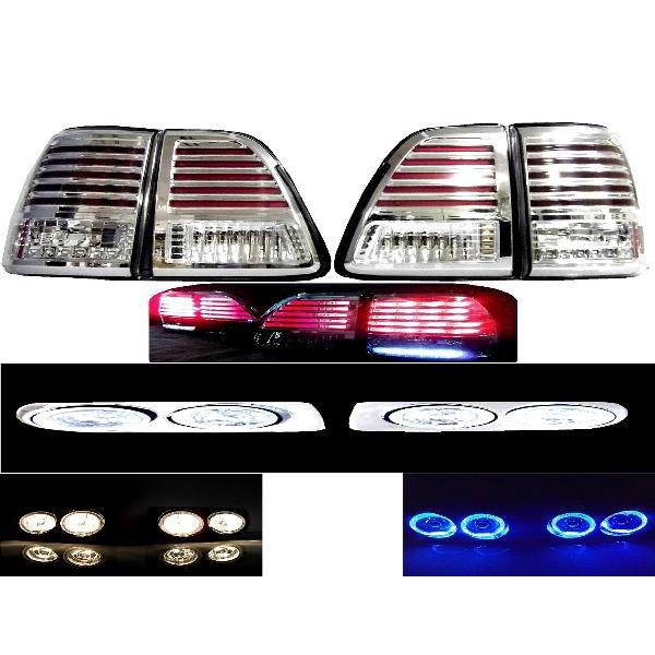 ランクル 100LEDクリスタルテールランプ4灯青フォグランプSET セット
