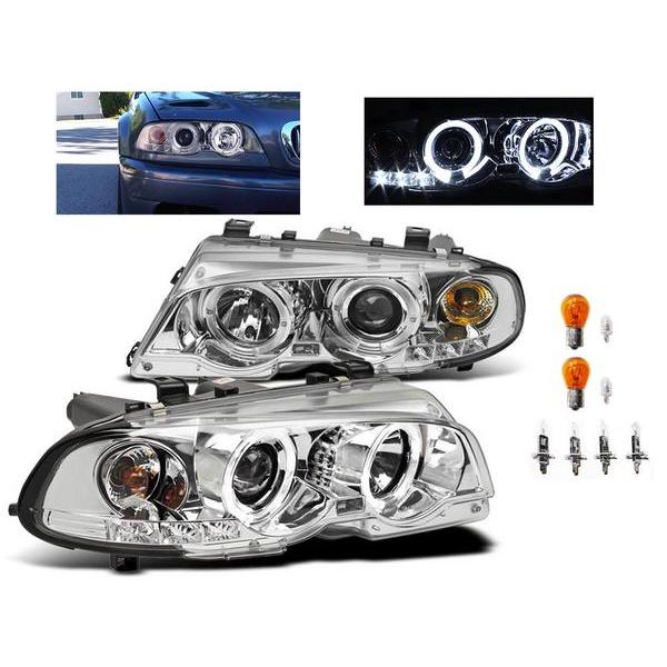 送料込 BMW E46 クーペ 前期 中期 クロームメッキ フロント LED イカリング プロジェクター ヘッドライト 左右 セット ヘッドランプ ライト