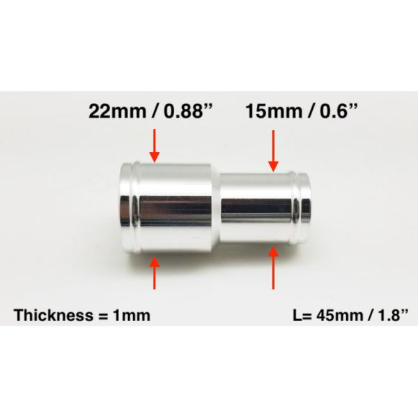 アルミ ホース 変換ジョイント　ストレート　ジョイントパイプ異径15ｍｍ＞22ｍｍ