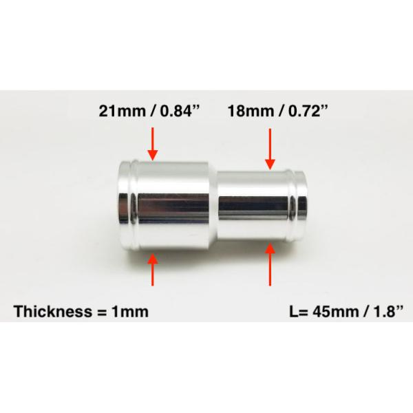 アルミ　ホースジョイントパイプ　ストレート　異径変換　ジョイント　外径18＞21ｍｍ