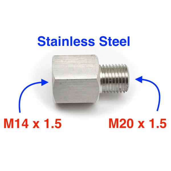 ステンレス　センサー　アダプター オス−メス変換コネクター　メスM14P1.5ー オスM20 x1.5  HEX 22