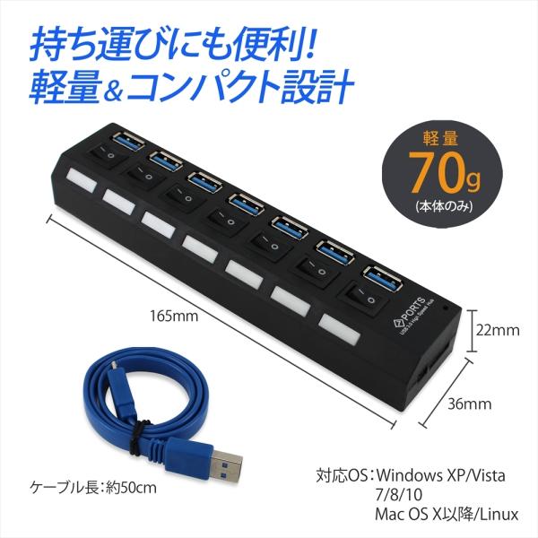 USBハブ 3.0 7ポート スイッチ付き バスパワー USBコンセント 高速ハブ 