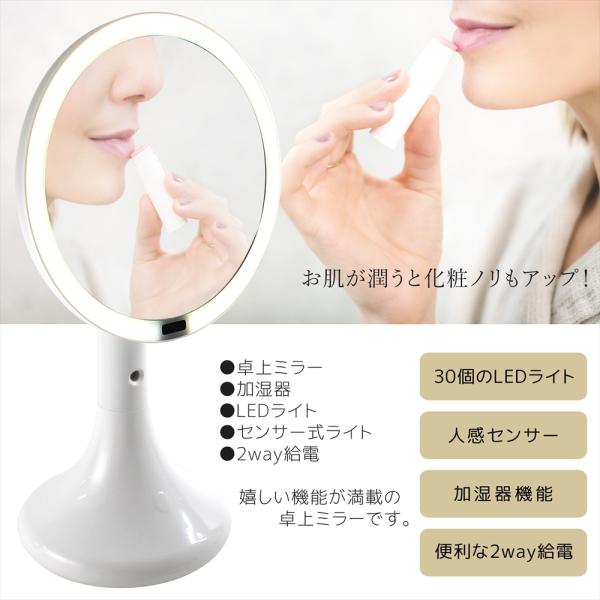 LED女優ライト付き 全身スタンドミラー LEDライト付き 卓上ミラー 加湿器機能付き スタンドミラー 電池 USB