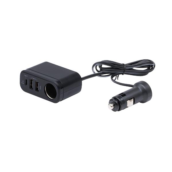 PD30W＋2USB＋ソケット セパレート DC12V/24V共用 ソケット最大許容出力電流5A PD30W QC3.0 18W 急速充電お知らせランプ付き ヤック ZE-106