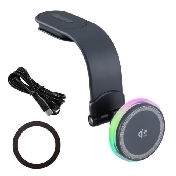 マグホールドスマホ充電ホルダーQi2.2/MF カー用品 リング付 マグネット コードレス 急速充電 フレキアーム 粘着テープ スマホ 充電器 車内 LED D668 セイワ