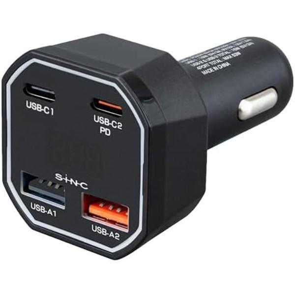 DC/USBパワープラグA2C2 カー用品 車内電源 充電器 Type-A Type-C 4台 同時充電 急速充電 電圧表示 LED DCソケット PD20W USB電源 F363 セイワ