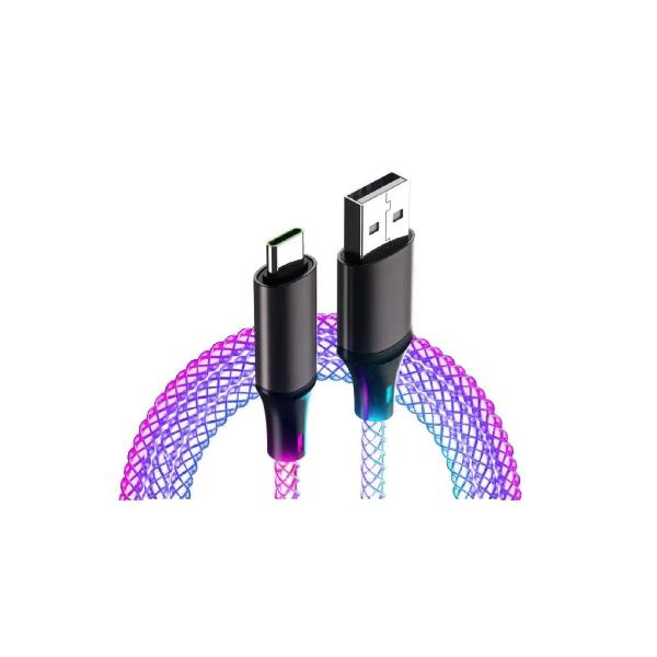 USB充電＆同期ケーブル 1.2m A-C レインボーLED 充電器 充電ケーブル
