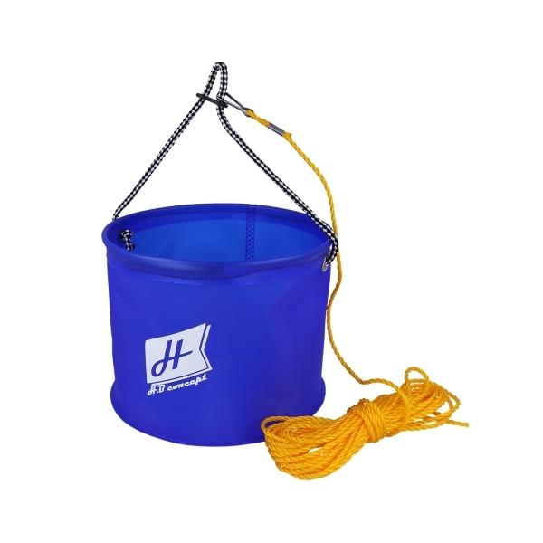 磯、堤防釣りに最適な丸型水くみバケツ。耐久性のある丈夫なEVA素材を採用!オモリ&amp;ロープ付で水くみラクラク!高所からでも便利!カラー： ブルーサイズ： 21cmロープ全長： 約8mオモリ有無： 有素材： EVA付属品： ロープ