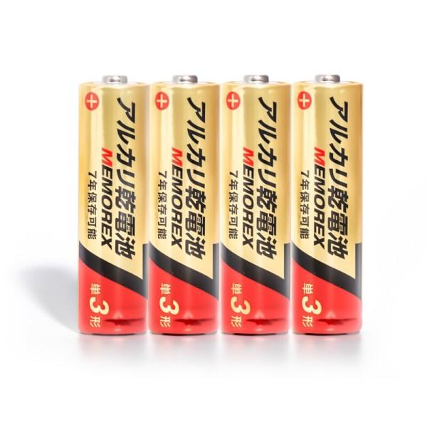 アルカリ乾電池 単三型4P 長持ち 高性能 使用推奨期限7年 JIS規格 電気機器 非常時 備蓄 防災 4本 家庭用 オフィス LR6 1.5V 4S7 MEMOREX LR6/1.5V/4S7