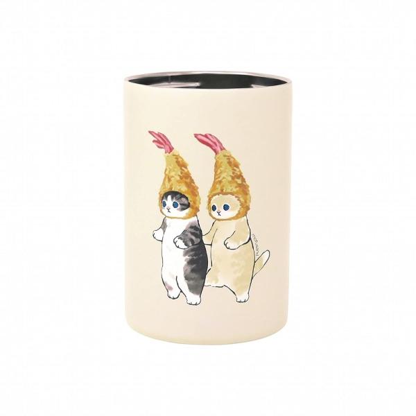 東亜金属 mofusand (もふさんど) 真空二重 缶ホルダー 350ml 【 ダブルえび天にゃん 】 53-2031 オフホワイト