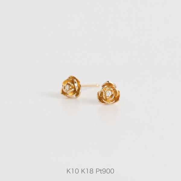 K18薔薇ダイヤモンドピアス Avaron（アヴァロン） ローズ ダイヤモンド ピアス 薔薇 レディース