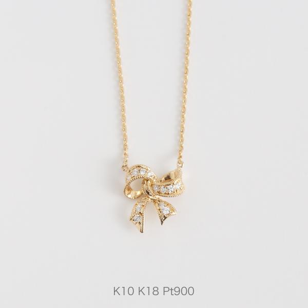 Avaron ダイヤモンド リボン ネックレス レディース K10 K18 Avaron ダイヤモンド リボン ネックレス レディース K10 K18