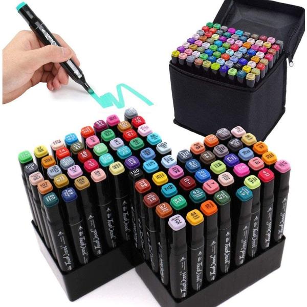 送料無料 マーカーペン マーカーペンセット 80色セット ペンスタンド 太細両端 塗り絵 描画 落書き 学習用 ABG-30