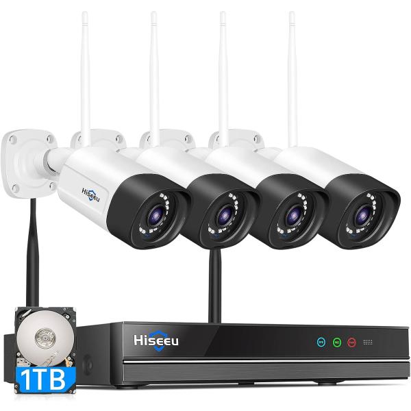 防犯カメラ ワイヤレス 一体型NVR 1920P 500万画素 4台セット 1TB HDD内蔵 10チャンネルまで増設可 遠隔監視 双方向音声 ABK-016 爆買