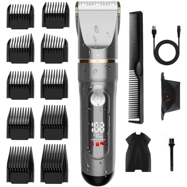 バリカン USB充電式 ヘアカッター メンズ 電動ばりかん 散髪用 自動研磨 プロ仕様 0.8-24mm対応 LEDディスプレイ 2段階モード 全身防水 ABY-109 爆買